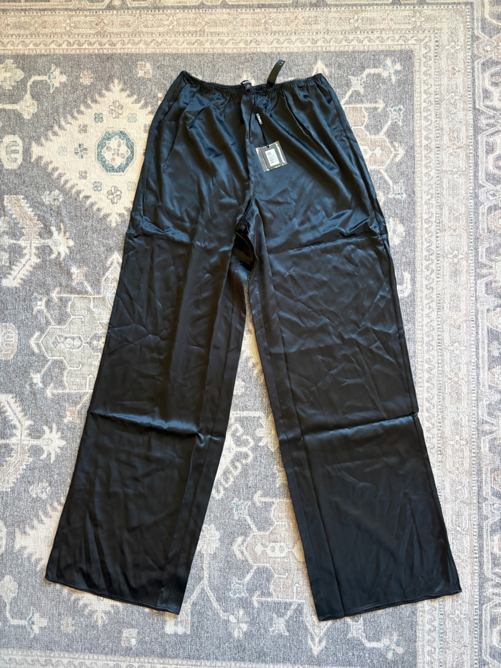 Black Satin Wide-Leg Lounge Pants